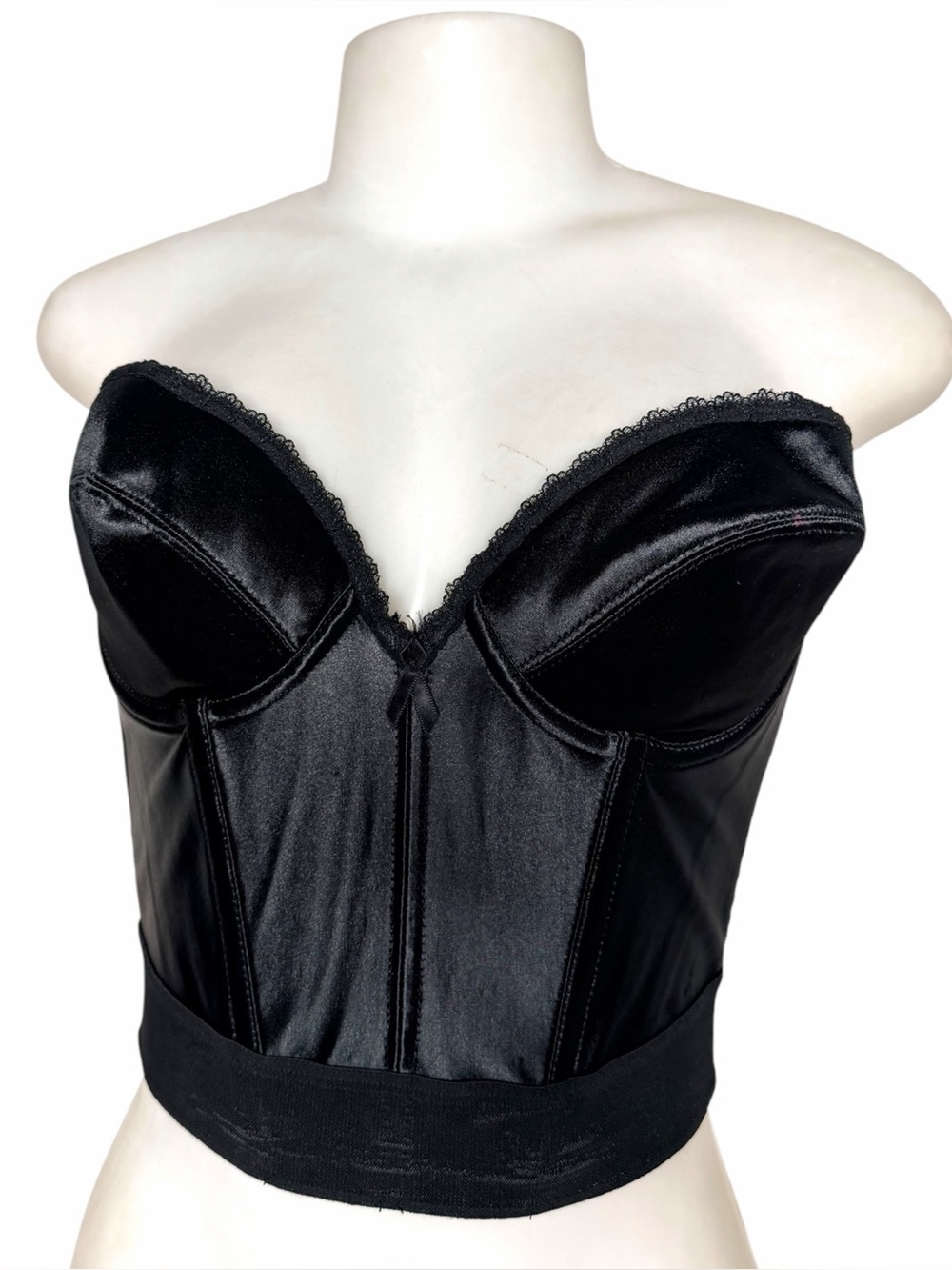 Vintage Victoria’s Secret Black Satin Bustier Corset Bra Top 36B